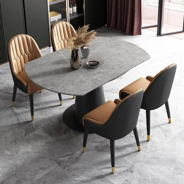 Lessie Extendable Dining Table, Sintered Stone Modern Grey & Black Dining Table, Luxury Extendable Kitchen & Dining Room Table with Metal Frame - Sleek Furniture
