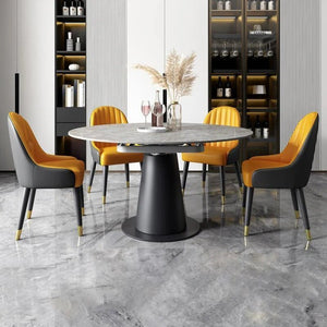 Lessie Extendable Dining Table, Sintered Stone Modern Grey & Black Dining Table, Luxury Extendable Kitchen & Dining Room Table with Metal Frame - Sleek Furniture