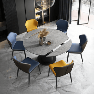 Lessie Extendable Dining Table, Sintered Stone Modern Grey & Black Dining Table, Luxury Extendable Kitchen & Dining Room Table with Metal Frame - Sleek Furniture