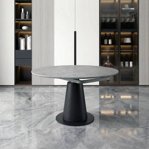 Lessie Extendable Dining Table, Sintered Stone Modern Grey & Black Dining Table, Luxury Extendable Kitchen & Dining Room Table with Metal Frame - Sleek Furniture