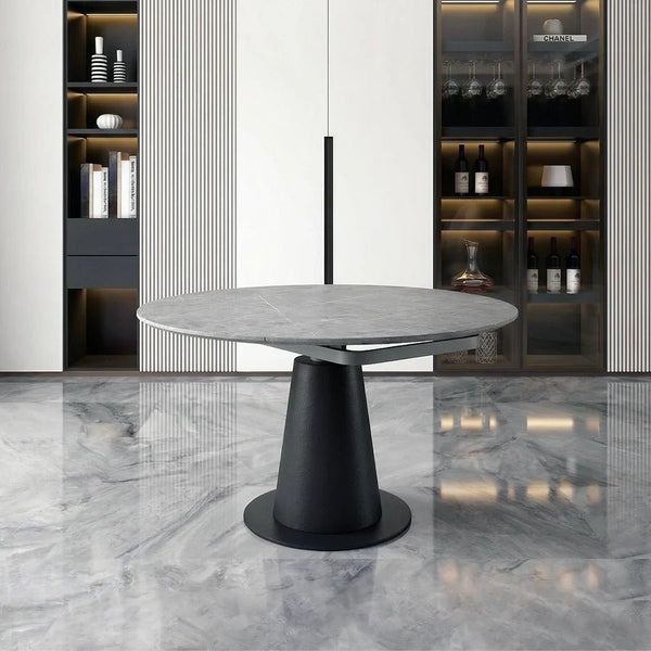Lessie Extendable Dining Table, Sintered Stone Modern Grey & Black Dining Table, Luxury Extendable Kitchen & Dining Room Table with Metal Frame - Sleek Furniture