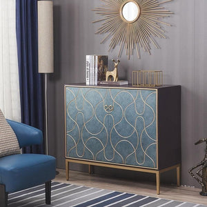 Liana Sideboard Storage Cabinet, Grey Blue Modern Sideboard Unit with Painted Steel Frame, Contemporary Living & Dining Room Storage Cabinet - Sleek Furniture