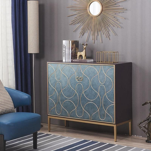 Liana Sideboard Storage Cabinet, Grey Blue Modern Sideboard Unit with Painted Steel Frame, Contemporary Living & Dining Room Storage Cabinet - Sleek Furniture