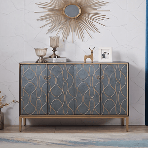 Liana Sideboard Storage Cabinet, Grey Blue Modern Sideboard Unit with Painted Steel Frame, Contemporary Living & Dining Room Storage Cabinet - Sleek Furniture