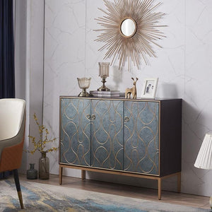 Liana Sideboard Storage Cabinet, Grey Blue Modern Sideboard Unit with Painted Steel Frame, Contemporary Living & Dining Room Storage Cabinet - Sleek Furniture