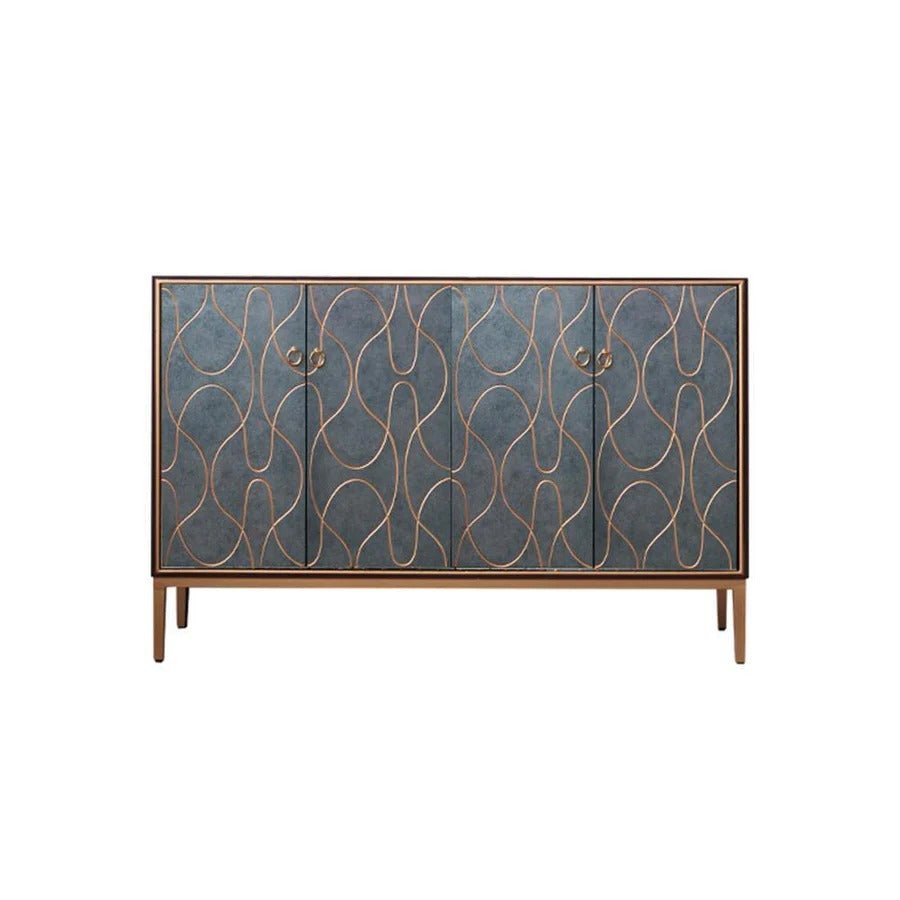 Liana Sideboard Storage Cabinet, Grey Blue Modern Sideboard Unit with Painted Steel Frame, Contemporary Living & Dining Room Storage Cabinet - Sleek Furniture