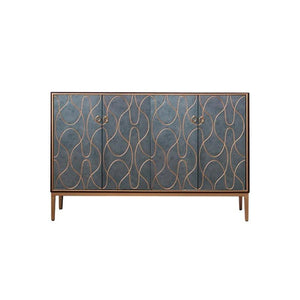 Liana Sideboard Storage Cabinet, Grey Blue Modern Sideboard Unit with Painted Steel Frame, Contemporary Living & Dining Room Storage Cabinet - Sleek Furniture