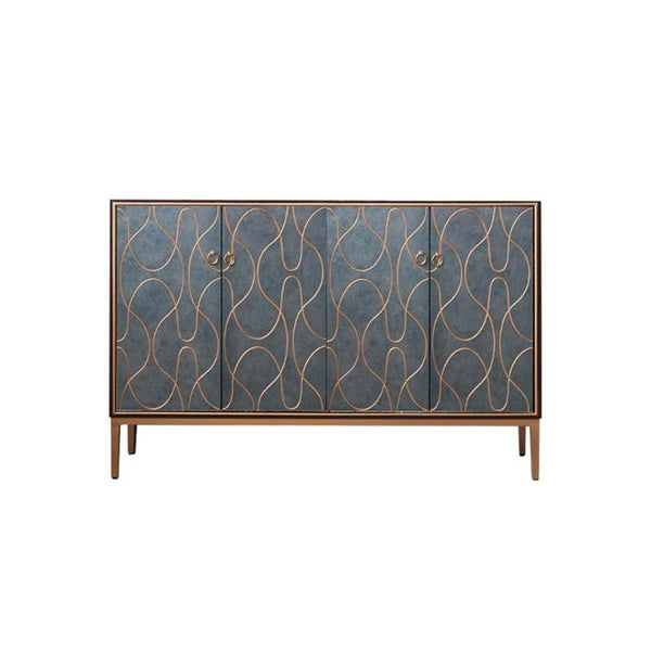 Liana Sideboard Storage Cabinet, Grey Blue Modern Sideboard Unit with Painted Steel Frame, Contemporary Living & Dining Room Storage Cabinet - Sleek Furniture
