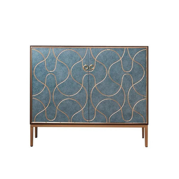 Liana Sideboard Storage Cabinet, Grey Blue Modern Sideboard Unit with Painted Steel Frame, Contemporary Living & Dining Room Storage Cabinet - Sleek Furniture