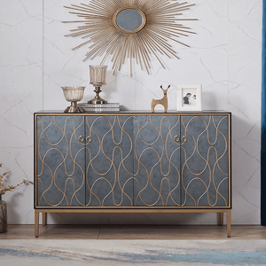 Liana Sideboard Storage Cabinet, Grey Blue Modern Sideboard Unit with Painted Steel Frame, Contemporary Living & Dining Room Storage Cabinet - Sleek Furniture
