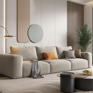 Lionel Three Seater Linen Fabric Sofa | Modern Contemporary 3-Seater Couch with High Density Sponge Cushioning | No Assembly Required Living Room Sofa - Sleek Furniture