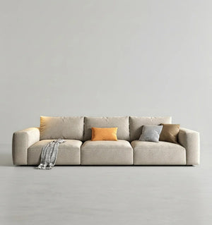 Lionel Three Seater Linen Fabric Sofa | Modern Contemporary 3-Seater Couch with High Density Sponge Cushioning | No Assembly Required Living Room Sofa - Sleek Furniture