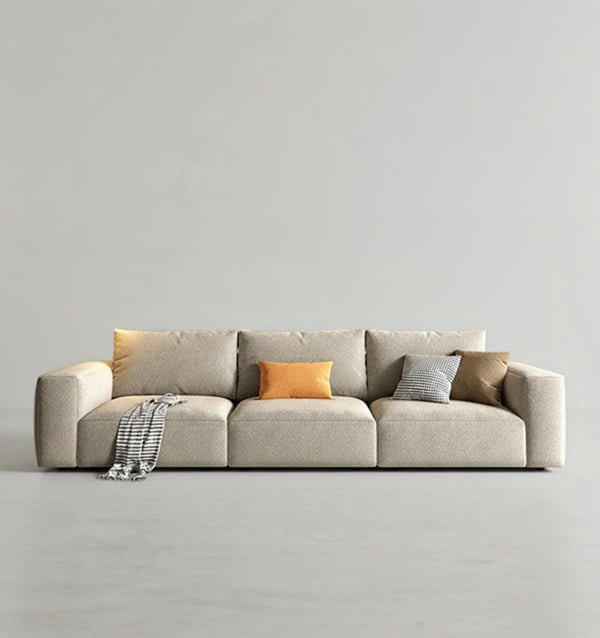Lionel Three Seater Linen Fabric Sofa | Modern Contemporary 3-Seater Couch with High Density Sponge Cushioning | No Assembly Required Living Room Sofa - Sleek Furniture
