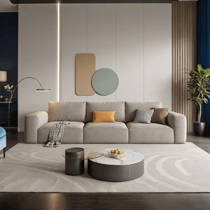 Lionel Three Seater Linen Fabric Sofa | Modern Contemporary 3-Seater Couch with High Density Sponge Cushioning | No Assembly Required Living Room Sofa - Sleek Furniture