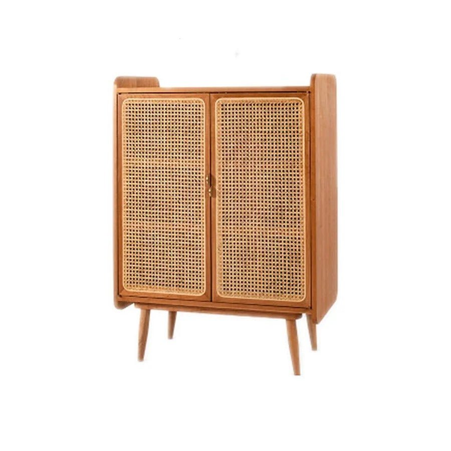 Lipa Small Sideboard Cabinet – Solid Wood & Rattan Storage Unit, Cherry Finish Modern Contemporary Cabinet for Living Room, Hallway & Bedroom - Sleek Furniture
