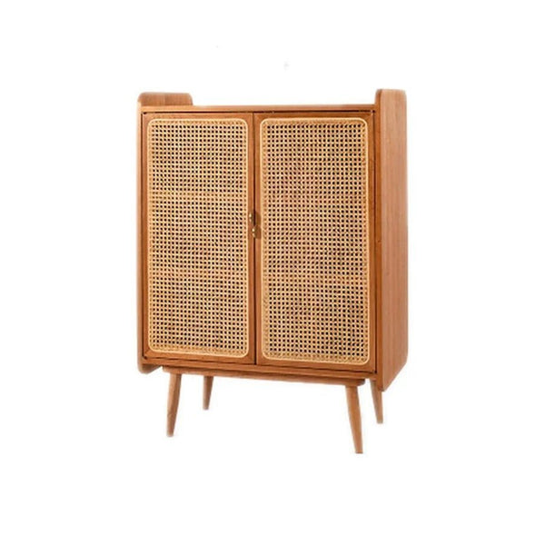 Lipa Small Sideboard Cabinet – Solid Wood & Rattan Storage Unit, Cherry Finish Modern Contemporary Cabinet for Living Room, Hallway & Bedroom - Sleek Furniture