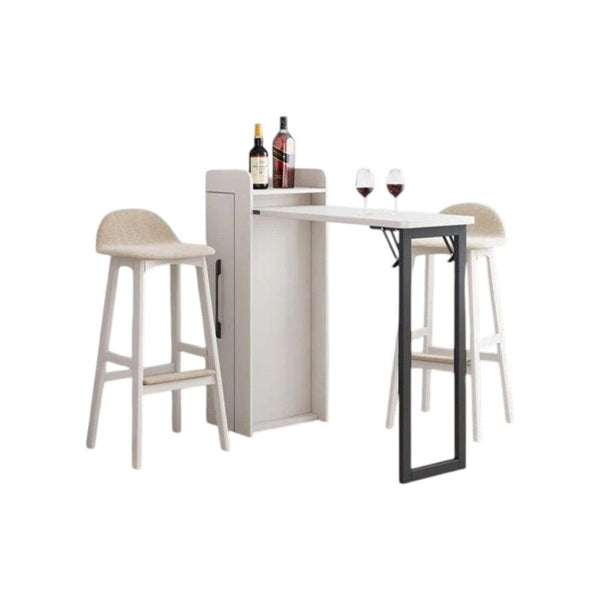 Liz Extendable Bar Table Set with Wine Cabinet – Oak Finish Modern Wooden Kitchen & Dining Furniture Set - Sleek Furniture