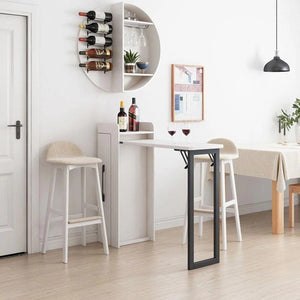 Liz Extendable Bar Table Set with Wine Cabinet – Oak Finish Modern Wooden Kitchen & Dining Furniture Set - Sleek Furniture
