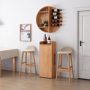 Liz Extendable Bar Table Set with Wine Cabinet – Oak Finish Modern Wooden Kitchen & Dining Furniture Set - Sleek Furniture