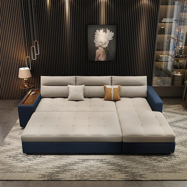 Lobo Sectional Sofa Bed with Storage – Chaise Lounge Convertible Sofa Bed, Linen Upholstered Corner Couch with High Density Sponge, Solid Wood Frame, Space Saving Living Room Sofa - Sleek Furniture