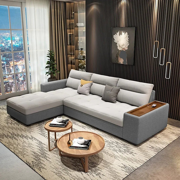 Lobo Sectional Sofa Bed with Storage – Chaise Lounge Convertible Sofa Bed, Linen Upholstered Corner Couch with High Density Sponge, Solid Wood Frame, Space Saving Living Room Sofa - Sleek Furniture