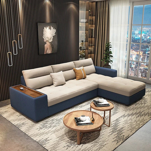 Lobo Sectional Sofa Bed with Storage – Chaise Lounge Convertible Sofa Bed, Linen Upholstered Corner Couch with High Density Sponge, Solid Wood Frame, Space Saving Living Room Sofa - Sleek Furniture