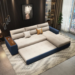 Lobo Sectional Sofa Bed with Storage – Chaise Lounge Convertible Sofa Bed, Linen Upholstered Corner Couch with High Density Sponge, Solid Wood Frame, Space Saving Living Room Sofa - Sleek Furniture