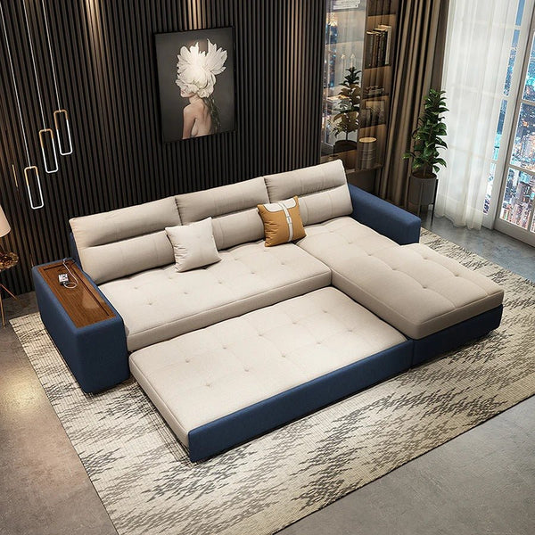 Lobo Sectional Sofa Bed with Storage – Chaise Lounge Convertible Sofa Bed, Linen Upholstered Corner Couch with High Density Sponge, Solid Wood Frame, Space Saving Living Room Sofa - Sleek Furniture