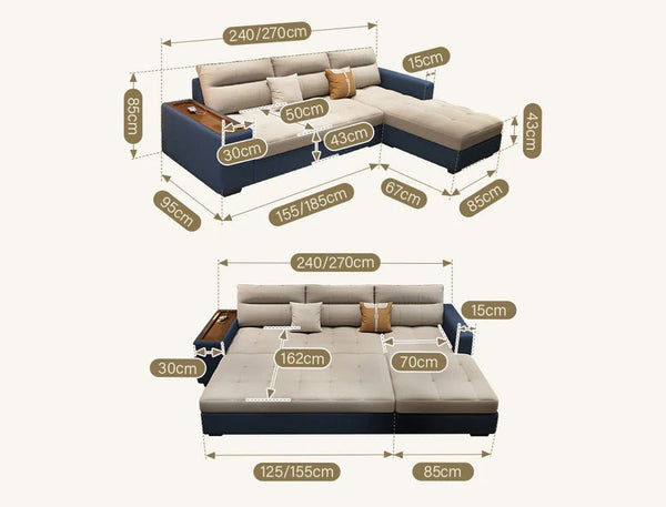 Lobo Sectional Sofa Bed with Storage – Chaise Lounge Convertible Sofa Bed, Linen Upholstered Corner Couch with High Density Sponge, Solid Wood Frame, Space Saving Living Room Sofa - Sleek Furniture