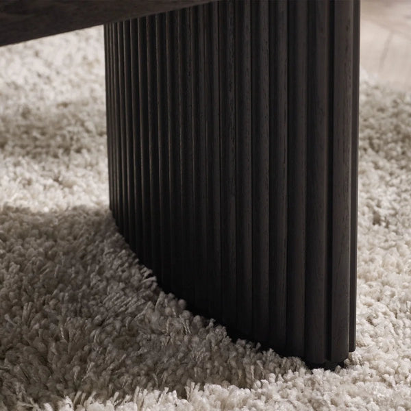 Louis Black Fluted Compact Coffee Table – Modern Matt Black Living Room Centre Table with Elegant Ribbed Detailing - Sleek Furniture
