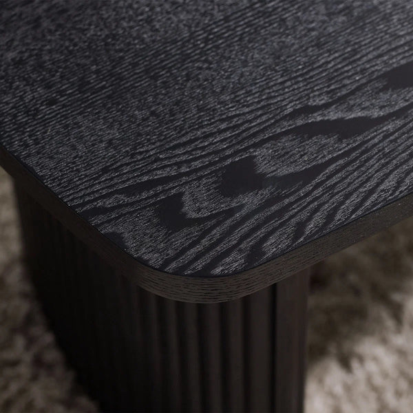 Louis Black Fluted Compact Coffee Table – Modern Matt Black Living Room Centre Table with Elegant Ribbed Detailing - Sleek Furniture