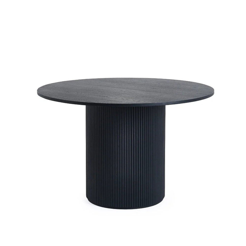 Louis Black Fluted Round Dining Table – 120cm Modern Pedestal Dining Table with Matt Black Finish - Sleek Furniture
