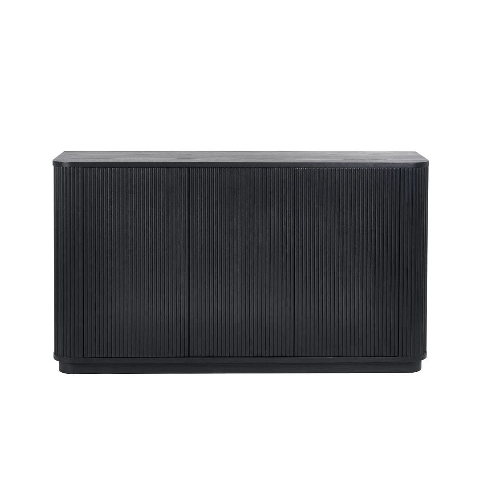 Louis Black Fluted Sideboard with 3 Push-Touch Doors – Modern Matt Black Storage Cabinet - Sleek Furniture