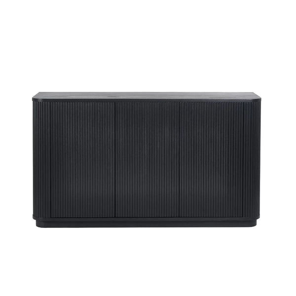 Louis Black Fluted Sideboard with 3 Push-Touch Doors – Modern Matt Black Storage Cabinet - Sleek Furniture