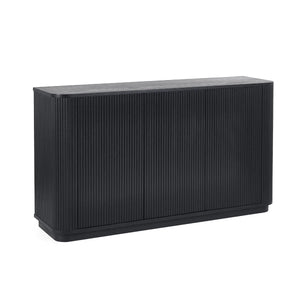 Louis Black Fluted Sideboard with 3 Push-Touch Doors – Modern Matt Black Storage Cabinet - Sleek Furniture