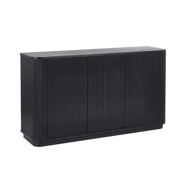 Louis Black Fluted Sideboard with 3 Push-Touch Doors – Modern Matt Black Storage Cabinet - Sleek Furniture