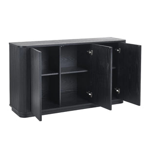 Louis Black Fluted Sideboard with 3 Push-Touch Doors – Modern Matt Black Storage Cabinet - Sleek Furniture