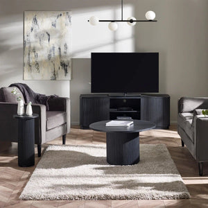 Louis Black Fluted Tv UnitLouis Black Fluted TV Unit with Push-Touch Cupboards – Modern Matt Black Entertainment Cabinet 150cm - Sleek Furniture