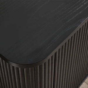 Louis Black Fluted Tv UnitLouis Black Fluted TV Unit with Push-Touch Cupboards – Modern Matt Black Entertainment Cabinet 150cm - Sleek Furniture