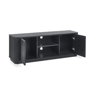 Louis Black Fluted Tv UnitLouis Black Fluted TV Unit with Push-Touch Cupboards – Modern Matt Black Entertainment Cabinet 150cm - Sleek Furniture