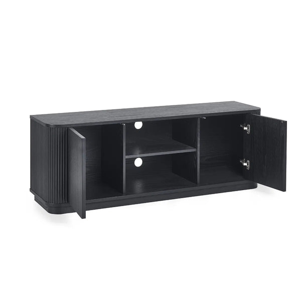 Louis Black Fluted Tv UnitLouis Black Fluted TV Unit with Push-Touch Cupboards – Modern Matt Black Entertainment Cabinet 150cm - Sleek Furniture