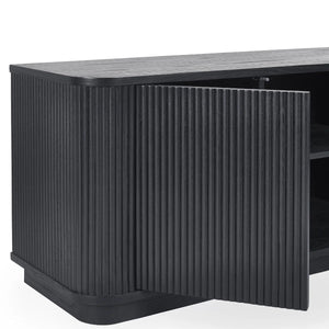 Louis Black Fluted Tv UnitLouis Black Fluted TV Unit with Push-Touch Cupboards – Modern Matt Black Entertainment Cabinet 150cm - Sleek Furniture