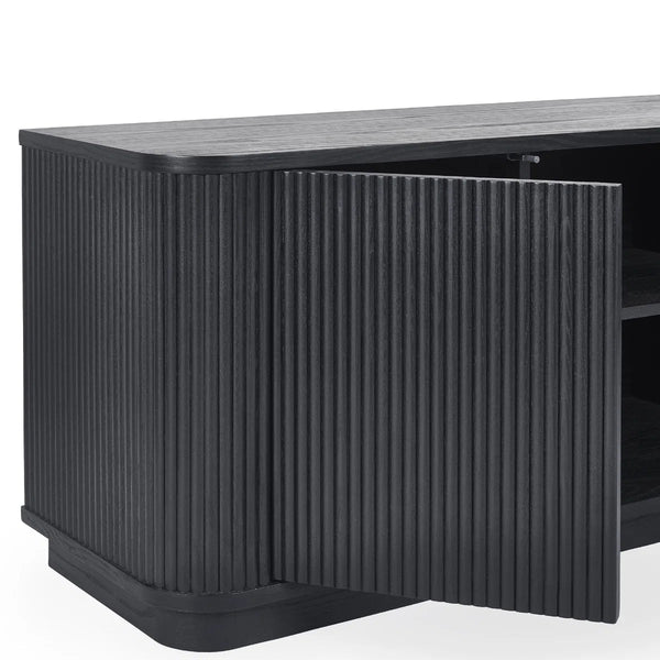 Louis Black Fluted Tv UnitLouis Black Fluted TV Unit with Push-Touch Cupboards – Modern Matt Black Entertainment Cabinet 150cm - Sleek Furniture