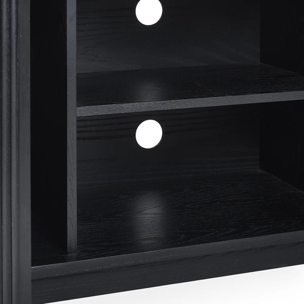 Louis Black Fluted Tv UnitLouis Black Fluted TV Unit with Push-Touch Cupboards – Modern Matt Black Entertainment Cabinet 150cm - Sleek Furniture