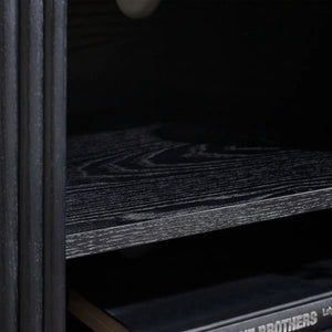 Louis Black Fluted Tv UnitLouis Black Fluted TV Unit with Push-Touch Cupboards – Modern Matt Black Entertainment Cabinet 150cm - Sleek Furniture