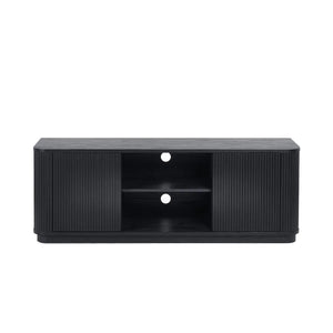 Louis Black Fluted Tv UnitLouis Black Fluted TV Unit with Push-Touch Cupboards – Modern Matt Black Entertainment Cabinet 150cm - Sleek Furniture