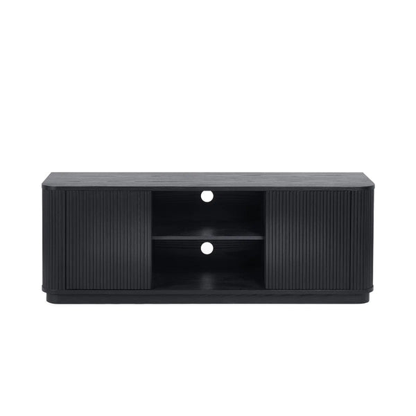 Louis Black Fluted Tv UnitLouis Black Fluted TV Unit with Push-Touch Cupboards – Modern Matt Black Entertainment Cabinet 150cm - Sleek Furniture