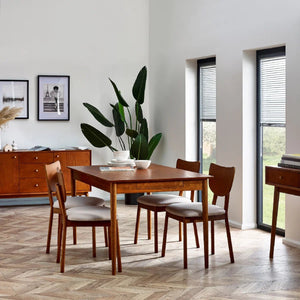 Lowry Retro Cherry Ash Extending Dining Table with 2 Push-Open Storage Drawers - Sleek Furniture