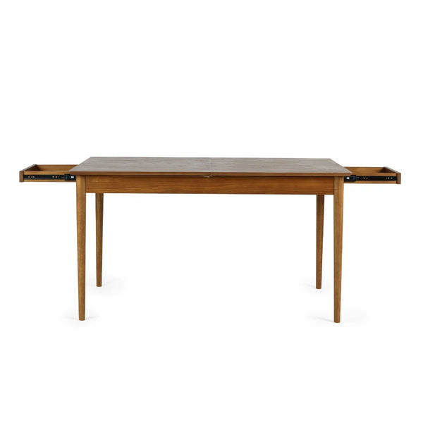 Lowry Retro Cherry Ash Extending Dining Table with 2 Push-Open Storage Drawers - Sleek Furniture