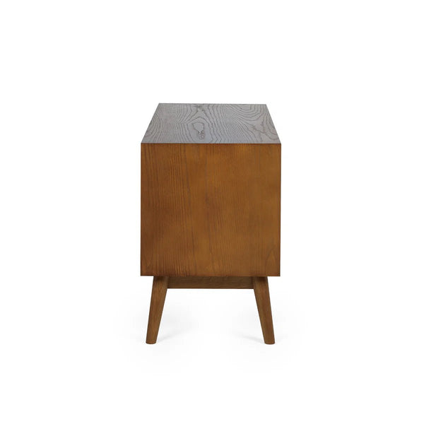 Lowry Retro Cherry Ash Wood Veneer Media Unit with Soft-Close Cupboards – 120cm TV Stand & Entertainment Storage Cabinet - Sleek Furniture